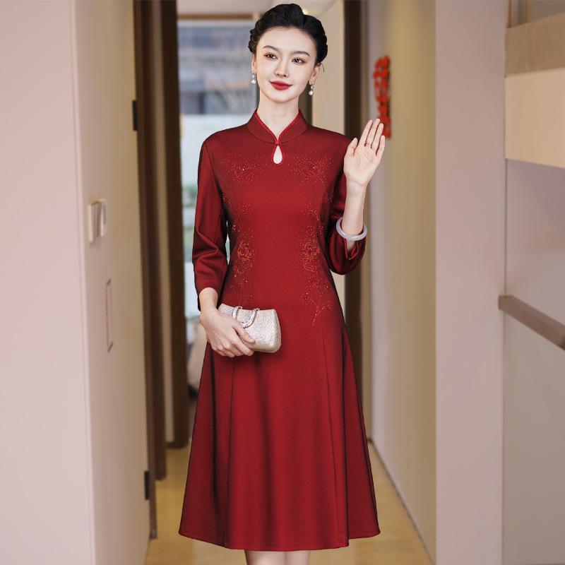 Elegant Spring A-Line Stand Collar Qipao Dress for Weddings and Formal Events