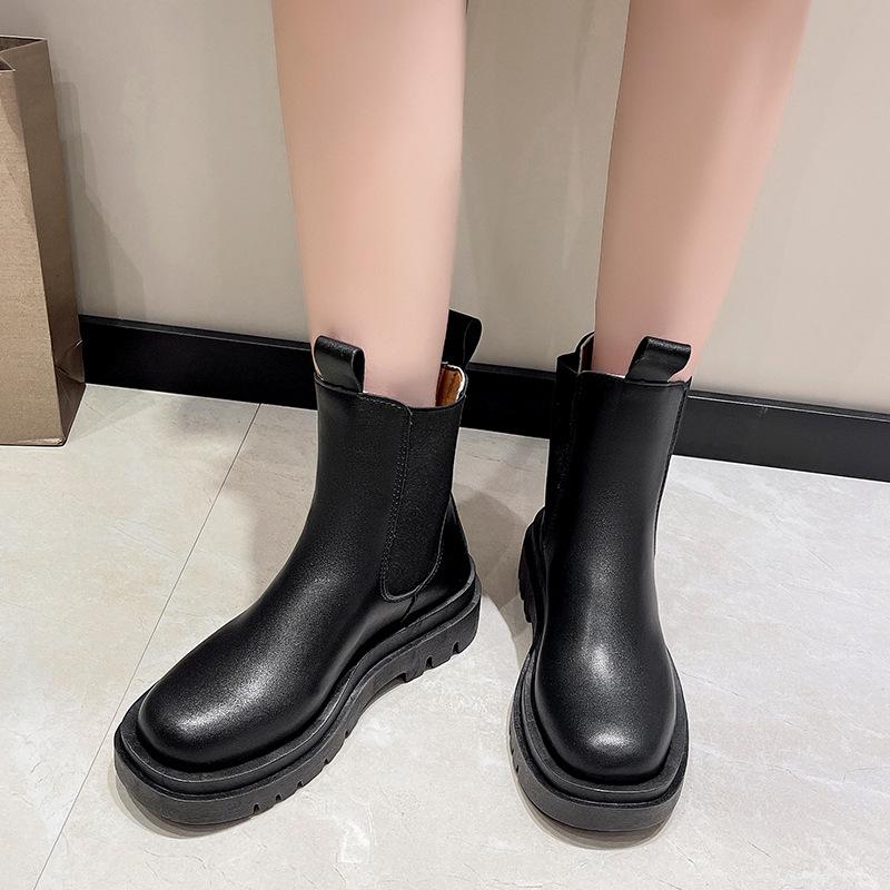 Fashion Winter Boots Lady Women's Rubber Shoes Rain Boots-Women Zipper Round Toe 2024 Med Autumn Ankle Lolita Large Size Rock Fabric Hoo