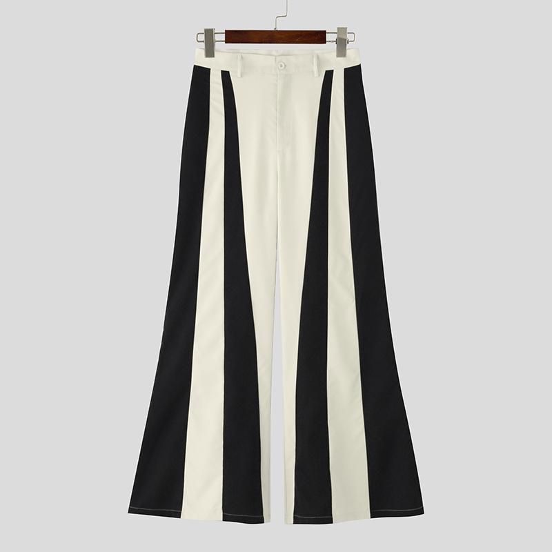 

INCERUN Мужские повседневные длинные брюки-клеш с высокой талией на молнии, в полоску, пэчворк 5XL