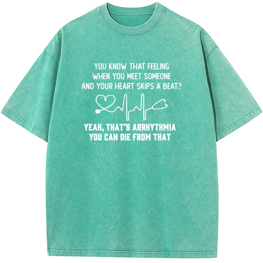 Funny Nurse Print Short Sleeve T-shirt Summer Cotton 230g Washed T-Shirt Novelty Casual Loose Bleached Tshirt