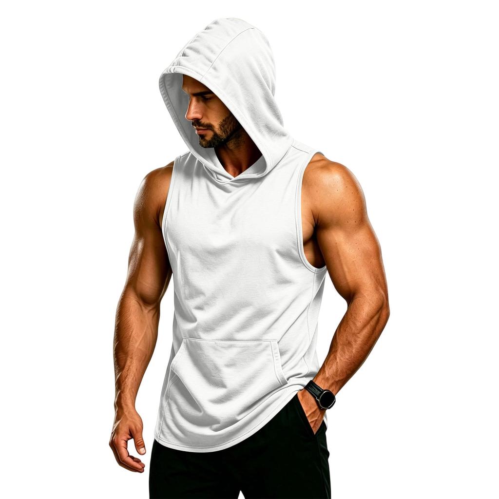 Men's Sleeveless Hoodie Muscle Fit Gym Tank Top Breathable Quick Dry Workout Vest for Fitness Training