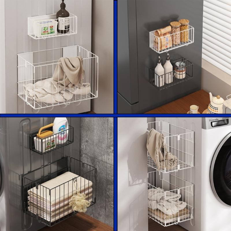 Foldable Metal Mesh Hamper Magnetic Wall Mounted Laundry Basket For Closet Organization Without Drilling Tools