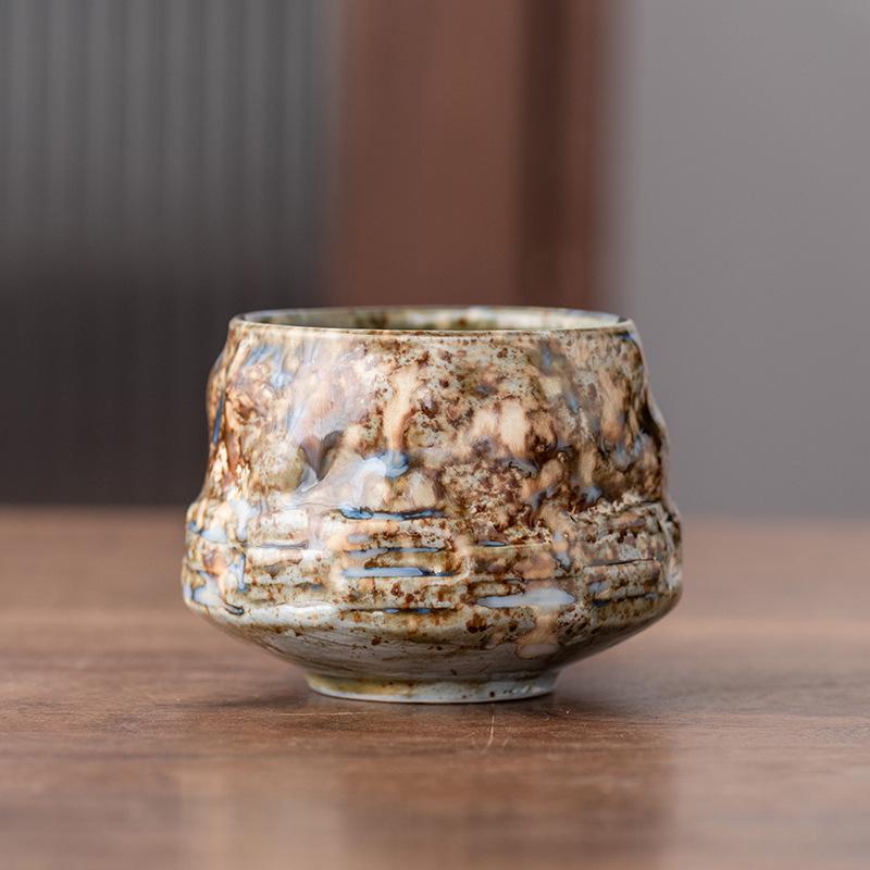 Retro Ceramic Kiln-Change Mug: Pleated Coarse Pottery Coffee Cup