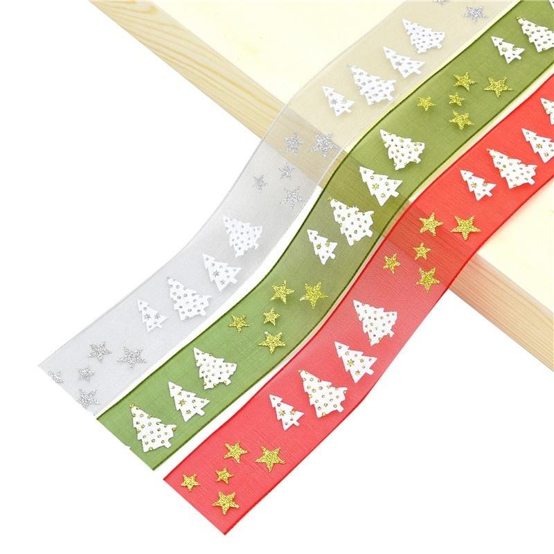 Christmas Ribbon Christmas Tree Decoration Gift Package Decor 5m/20m Christmas Tree and Star Printing