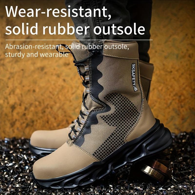 Stivali antinfortunistici da lavoro alti da uomo, scarpe da lavoro con punta in acciaio e linguetta antipolvere, scarpe antinfortunistiche antiforatura, calzature antiurto da uomo