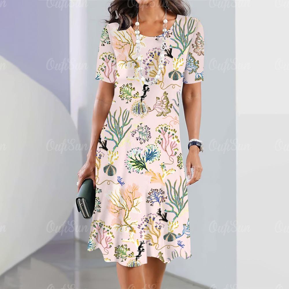 Summer New Women's Dress, Ocean Animal Print Holiday Dress, Beach Midi Dress, Femle Fashionable Oversized Clothing, Turtle