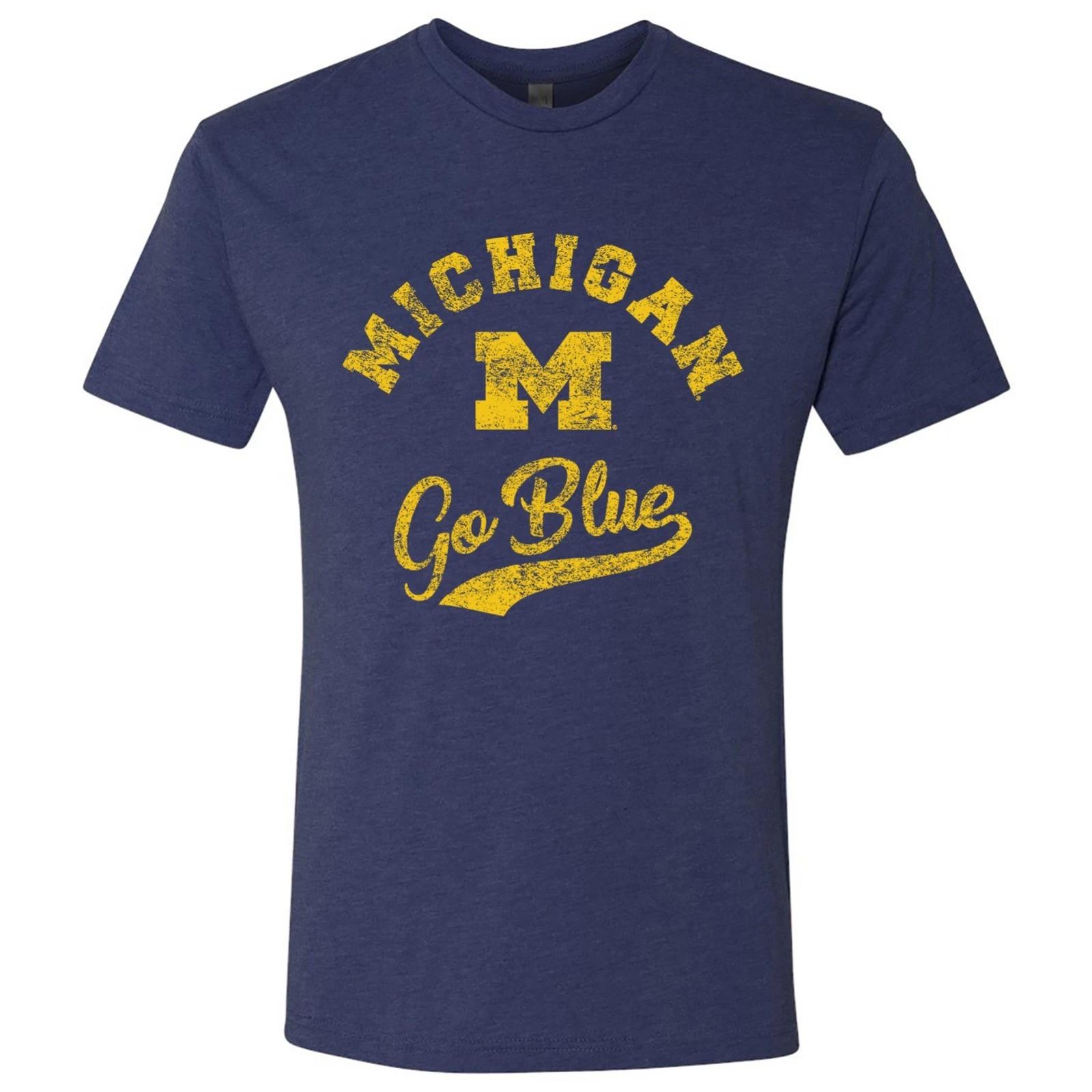 Michigan Wolverines Retro Script Licensed Unisex Triblend T-Shirt - Vintage Navy L