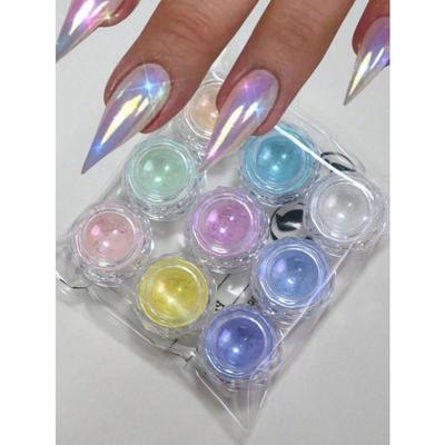 Polvere Cromata per Unghie Sirena 9 Colori, 9 Pezzi Polveri Cromate Sirena Aurora, Pigmento Olografico Lucido per Decorazione Unghie