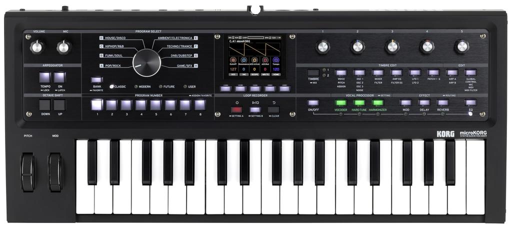 Sintetizator KORG microKORG 2 Clape Limitate Negru Metalizat MBK Color/Modelare Analogică/Vocoder/Compact/Afișaj Color/Funcționează cu Baterii/37 MK-2