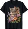 Cat Flower Floral Cute Kitten Graphic T-Shirt