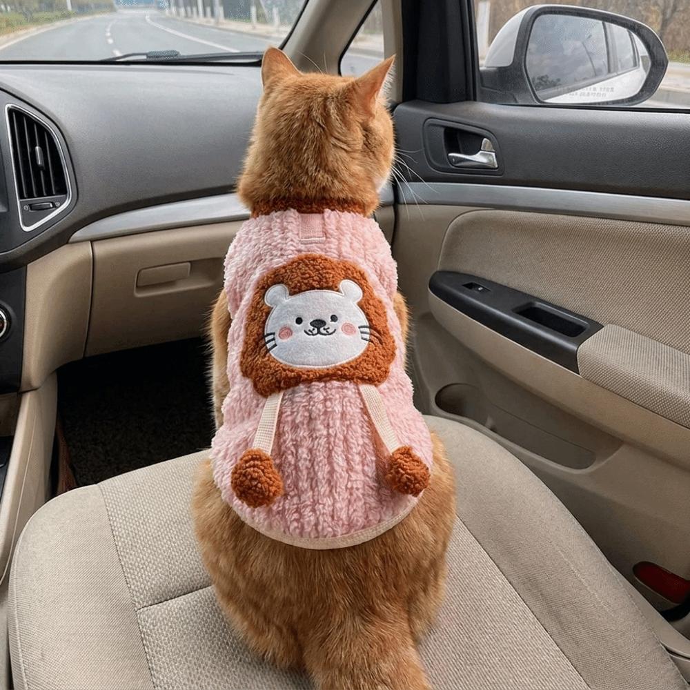 Cartoon Thicken Dog Lion Pattern Costume Pocket Design Warm Dog Thermal Vest Cozy Pet Sweater Autumn Winter