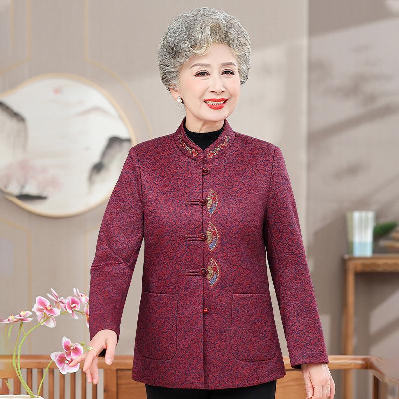 

Grandma s New Embroidered Tang Jacket for Women: Spring-Autumn Style for Ages 70-80 2XL (95-110 lbs)