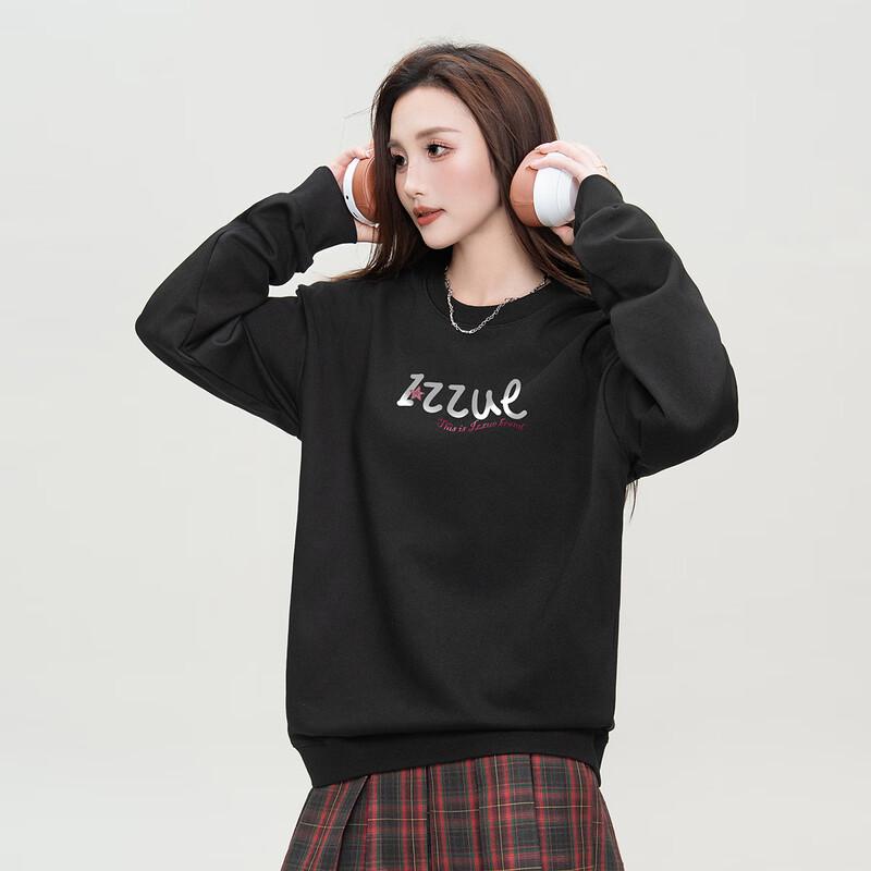 Izzue Women's Letter Print Crew Neck Sweatshirt