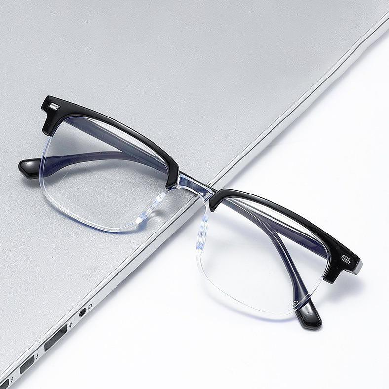 Modische Ultraleichte Lesebrille für Herren, Business Halbrand Alterssichtigkeit Brille, Intelligenter Zoom, Blaulichtfilter