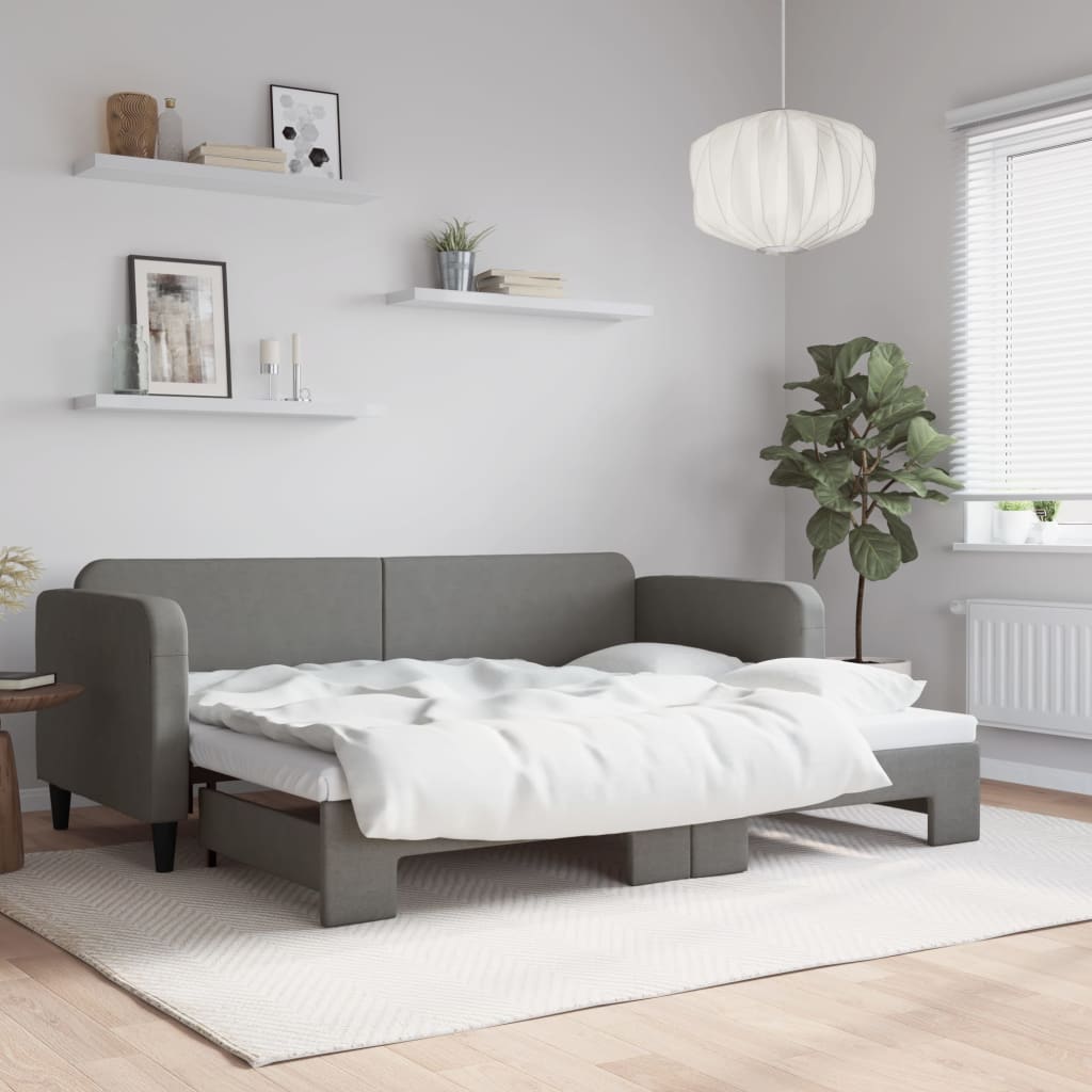 Pull Out Daybed Dark Grey 80 X 200 Cm Fabric