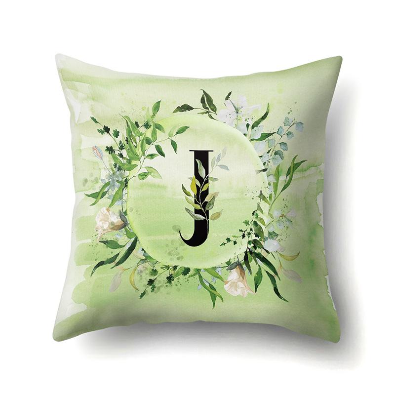 Polyester Pillowcase Car Decoration Small Fresh Green Leaves 26 English Letter Printing Pillow Cushion Cover