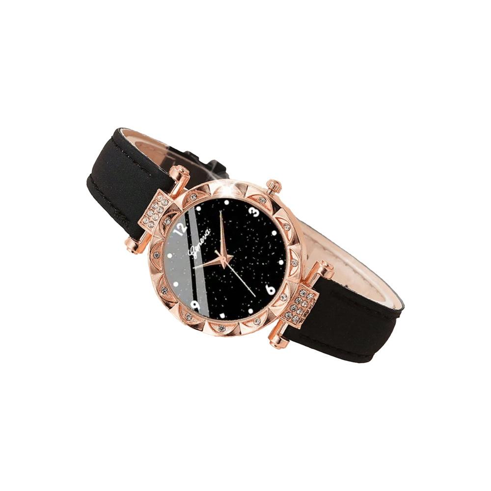 Watch Ladies Light Luxury Niche Diamond Dial Quartz Watch PU Leather Strap Watch Bracelet Set