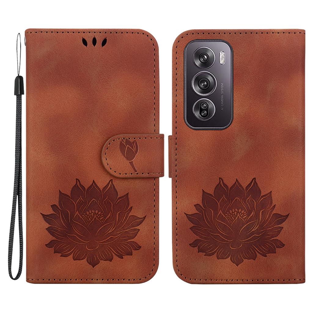 For Oppo Reno12 Pro 5G (Global) Stand Case Lotus Imprint Leather Wallet Phone Cover