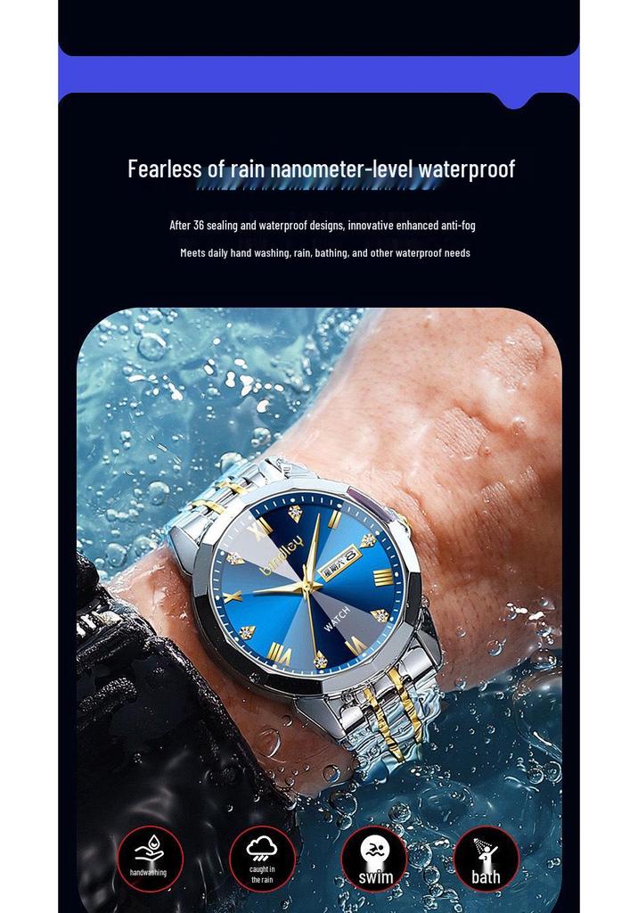 Swiss Luxury Waterproof Luminous Men's Quartz Wristwatch