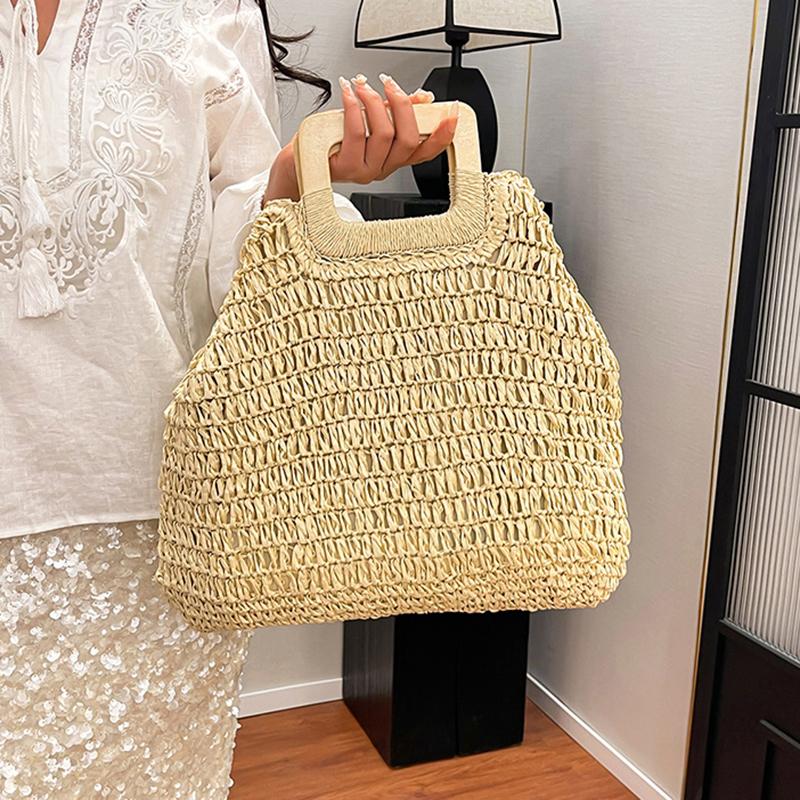 Elegant Female Square Shopper Totes Summer High-quality Straw Bag Women's Designer Large Capacity Handbag Woven Travel Beach Bag