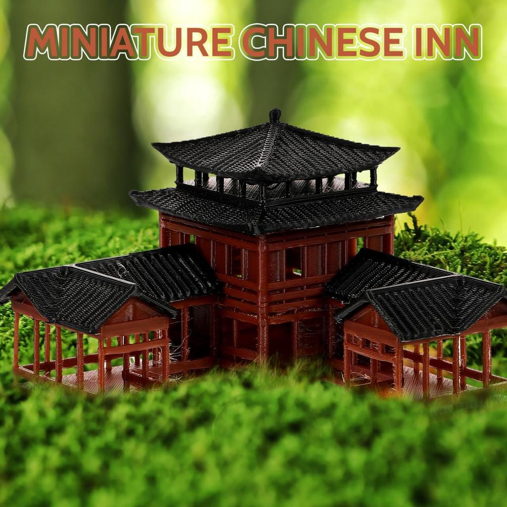 B0D5DC8MHG Miniature Japanese Statue - Hand Crafted Plastic Fish Tank Decor, Asian Garden Ornament, Ancient Architecture Model for Home, Office, and