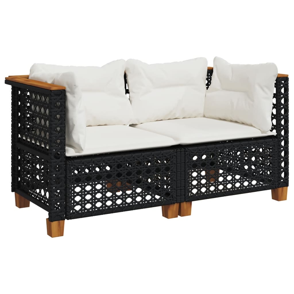 Garden Corner Sofa Set with Cushions 2 Pieces Black Poly Rattan