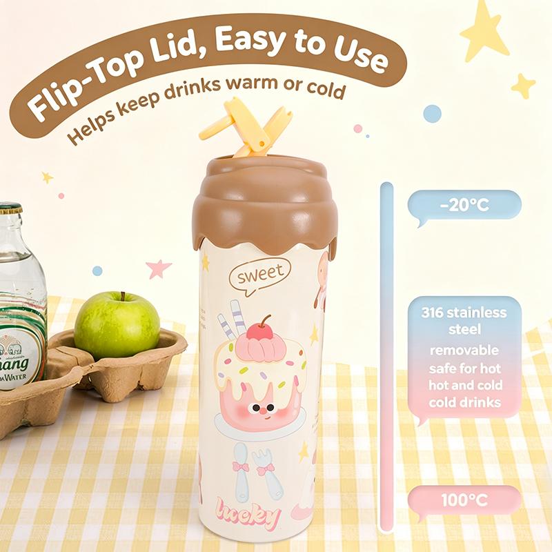 600Ml 201Stainless Steel Water Bottle Keeps Drinks  Or Cold Large Capacity Cute And Trendy Design Convenient Carrying