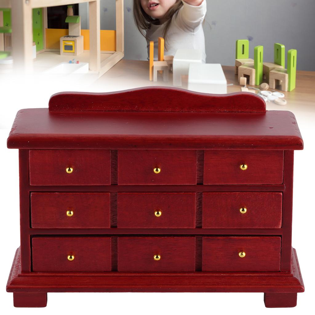 1/12 Mini Schrank Holzmodell Möbel Schlafzimmer Schubladenschrank Spielzeug für Puppenhaus Rot