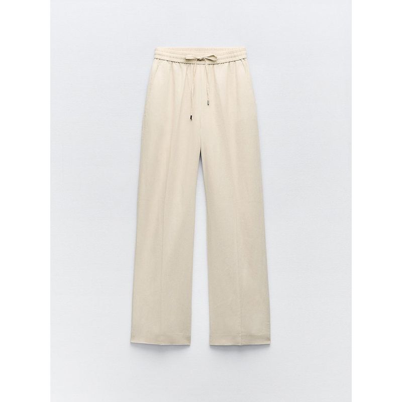 Za2024 Summer New Product Women's Clothes Drawstring Elastic Waist Linen Wide Leg Casual Straight Pants 9929040 401