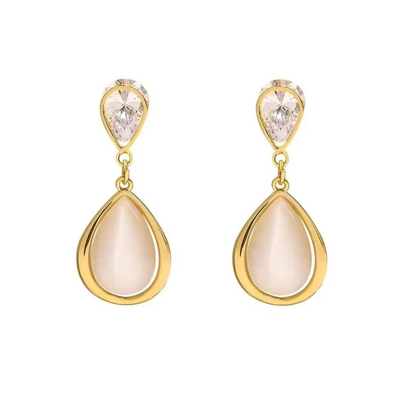 New Vintage Marble Opal Stone Big Stud Earrings Women Fashion Temperament Ear Stud Circle Pearls Stone Jewelry