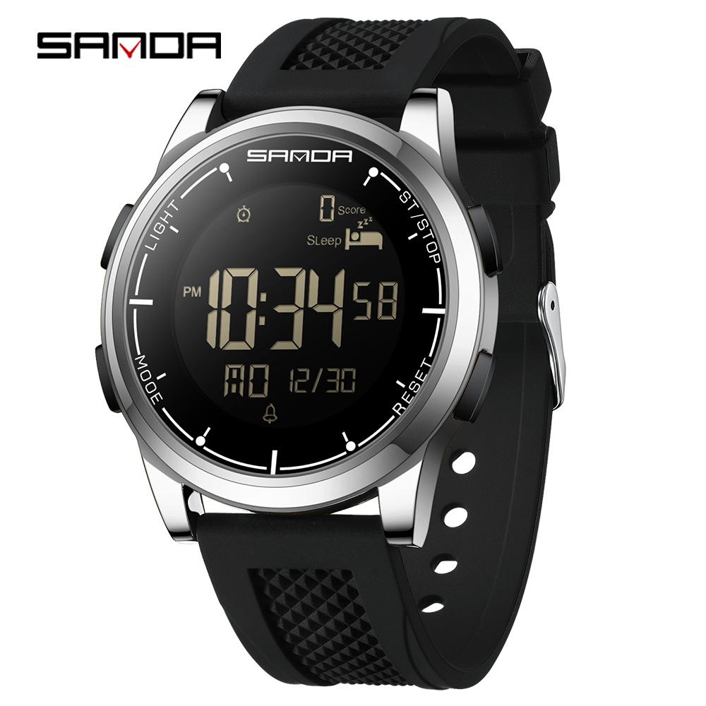 SANDA Digital Watch Men Sport Male Electronic Wristwatch Luxury LED Stopwatch Alarm Calorie Step Counter Waterproof Clock 9064