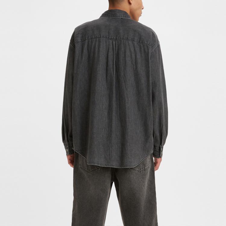 Levis Solid Color Wash Single Button Casual Long Sleeve Shirt Men shirts Smoke-Gray A3404-0004