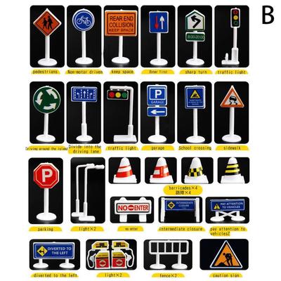 28 Pcs Car Toy Accessories Traffic Road Signs Kids Children Play Learn Toy Game