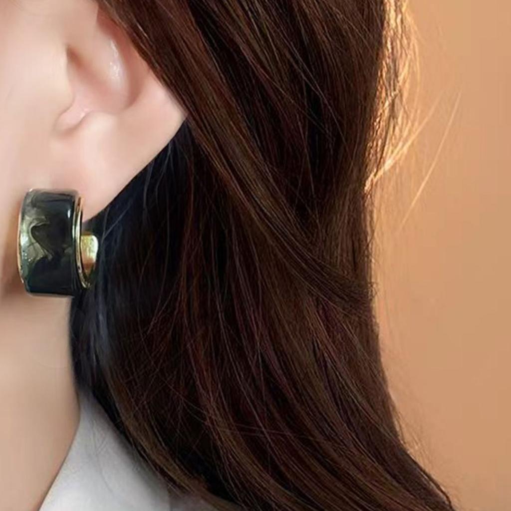 Silver Needle Retro Smudge C-Shaped Stud Earrings Simple And Versatile Maillard Earrings Women'S Light Luxury High-End Niche Ear Jewelry