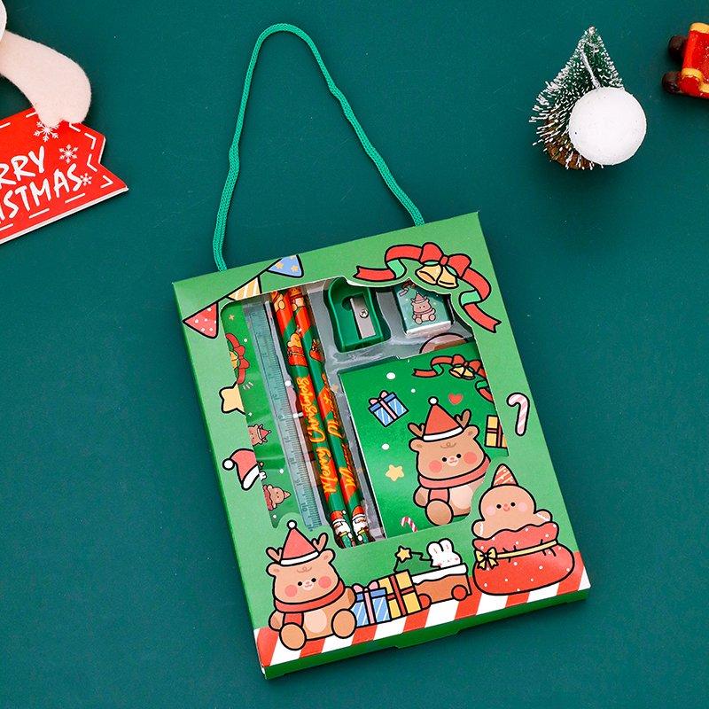 

Christmas Student Stationery Gift Box Set Cartoon Santa Claus Snowman Elk Kids Gift Merry Christmas Decor Happy New Year 2026 зелений