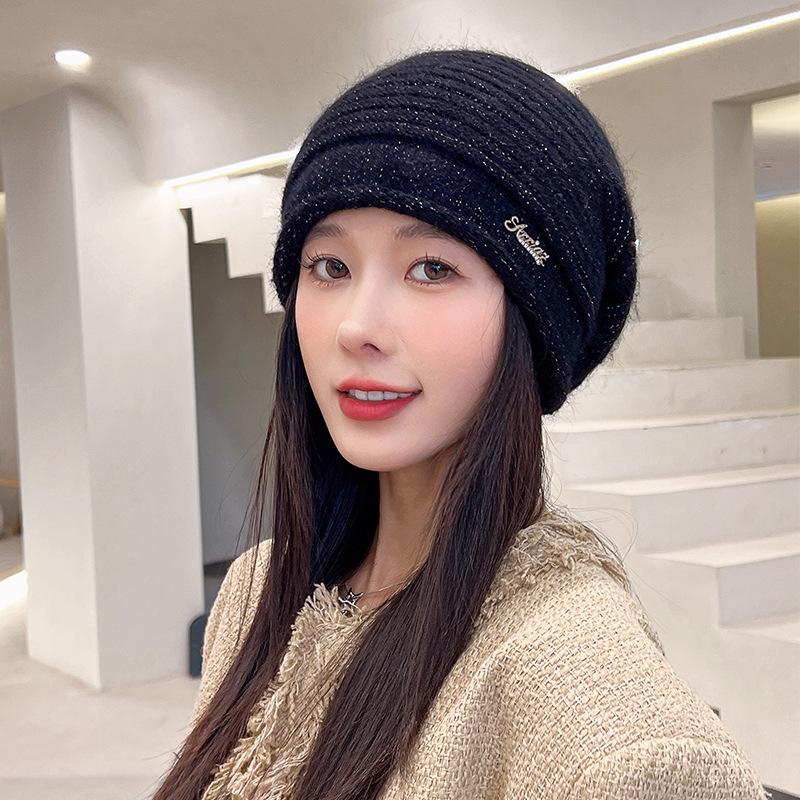 Autumn and Winter Hats for Women Korean Version Versatile Warm Baotou Knitted Hat Fashionable Loose and Face Showing Small Woolen Pile Cold Hat