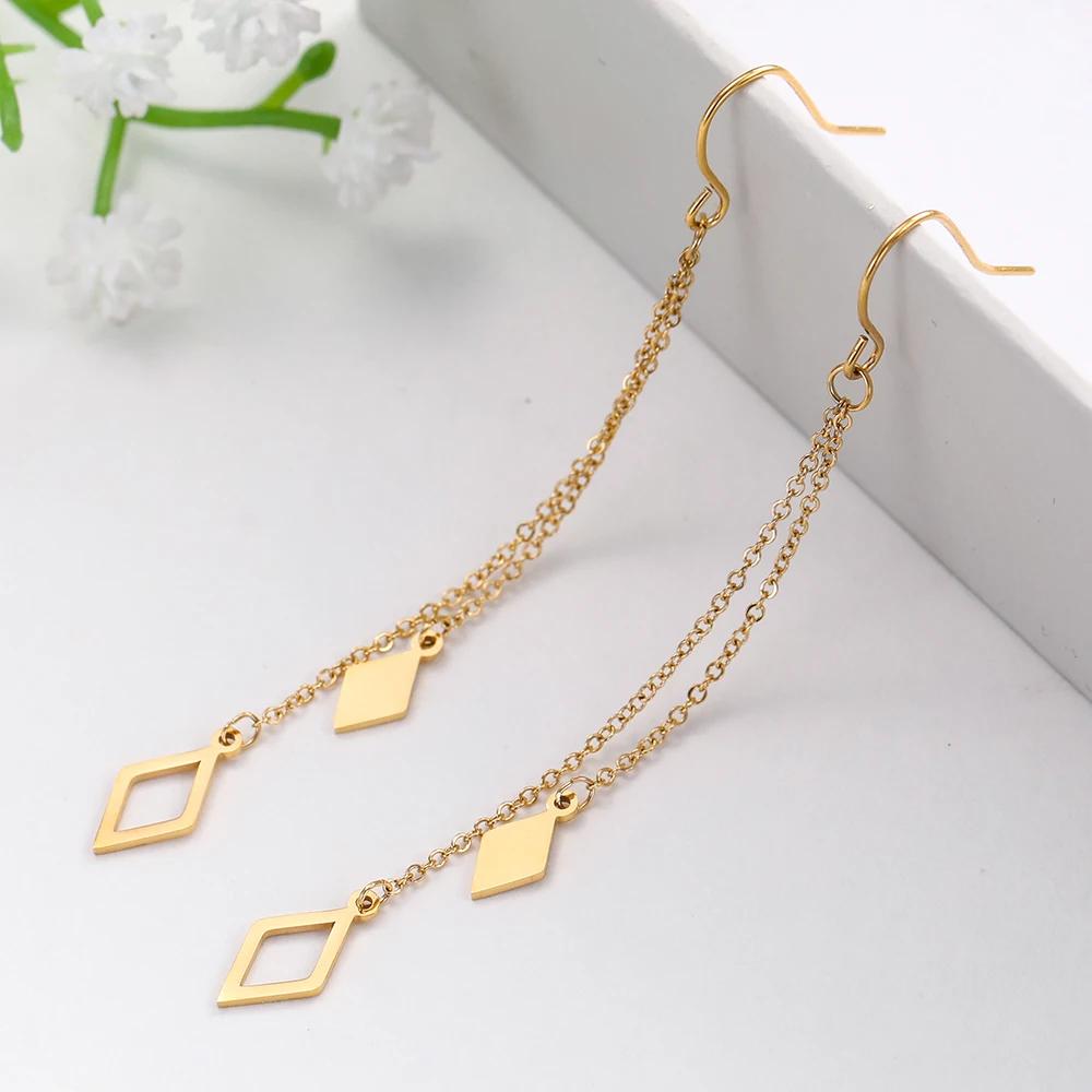 Star Moon Pendant Tassel Hanging Earrings Stainless Steel Pendant Girl Earhooks Fashion Elegant Jewelry Birthday Gift