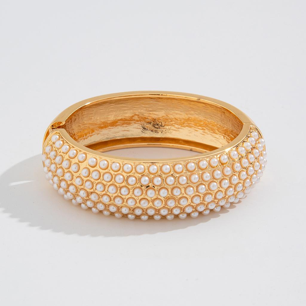 DIEZI Exaggerated Imitation Pearl Cuff Wide Bangles For Women Men Vintage Heavy Geometric Metal Spring Bangle Bracelet Jewelry