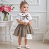 Children's 2026 Summer Plaid Pleated Skirt Set - Girls Two-Piece Outfit