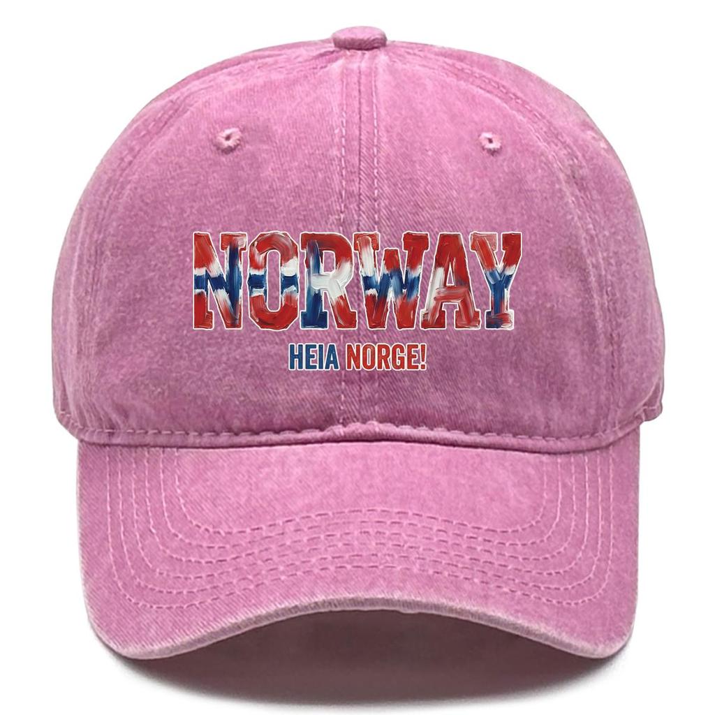 "NORWAY" "HEIA NORGE" Flag Printed Sun Hat , Adjustable Snapback Baseball Cap Simple Leisure Lightweight Distressed Dad Hat