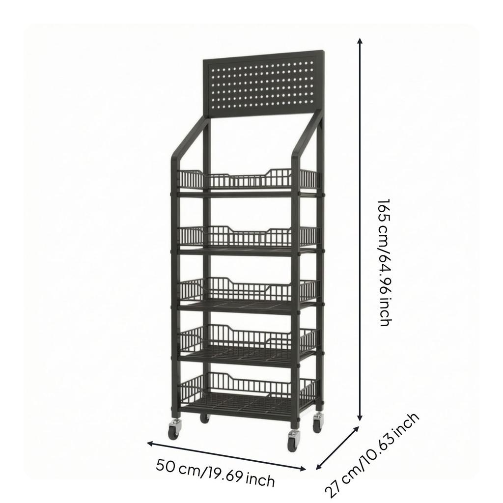 Snack Storage Rack Floor Standing Metal Display with Hooks Mobile