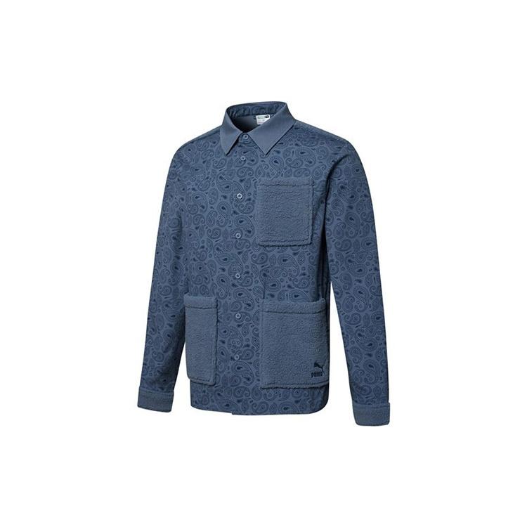 PUMA Paisley Woven Shirt cashew Pattern Multiple Pockets Jacket Blue Men s 534978-64 M