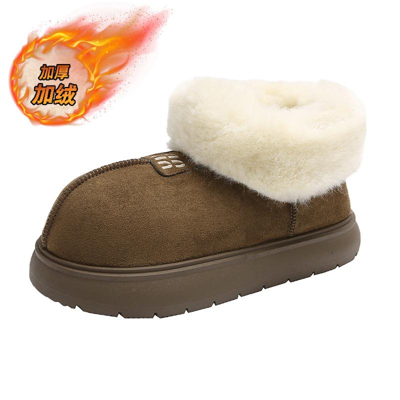 New autumn and winter velvet thickened big-head fluffy shoes soft sole thick sole fur integrated warm snow boots women's shoes