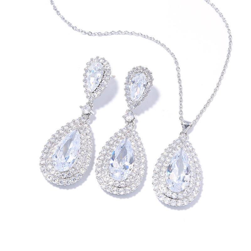 Fashion Exaggerated Diamond-Set Large Water Drop Earrings Necklace Women'S Luxury Dinner Zircon Jewelry Atmospheric Jewelry Two-Piece Set