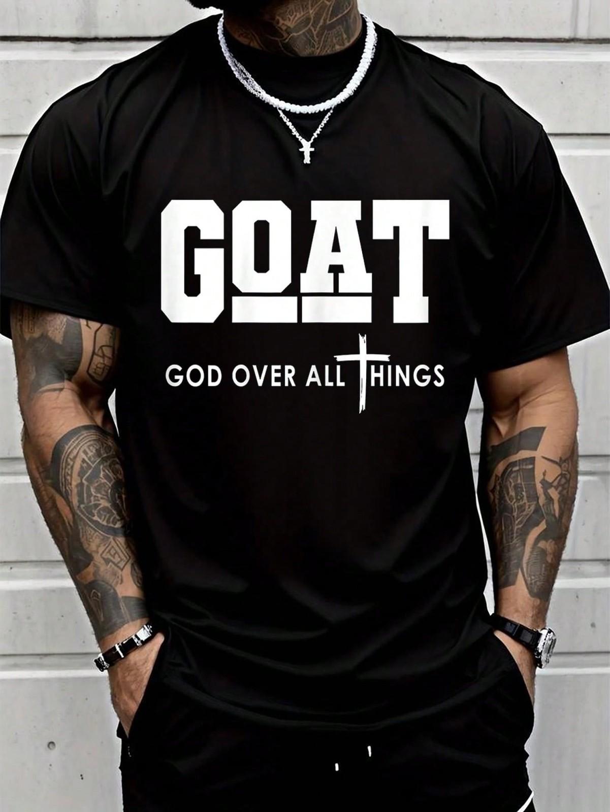 Goat God Over All Things Funny Jesus Christian Printed T-Shirt S