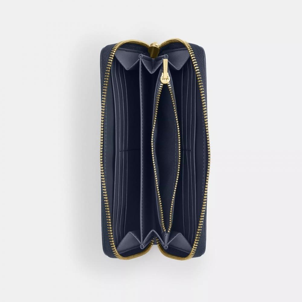 Coach Long Zip Around Wallet In Signature Denim Gold Indigo