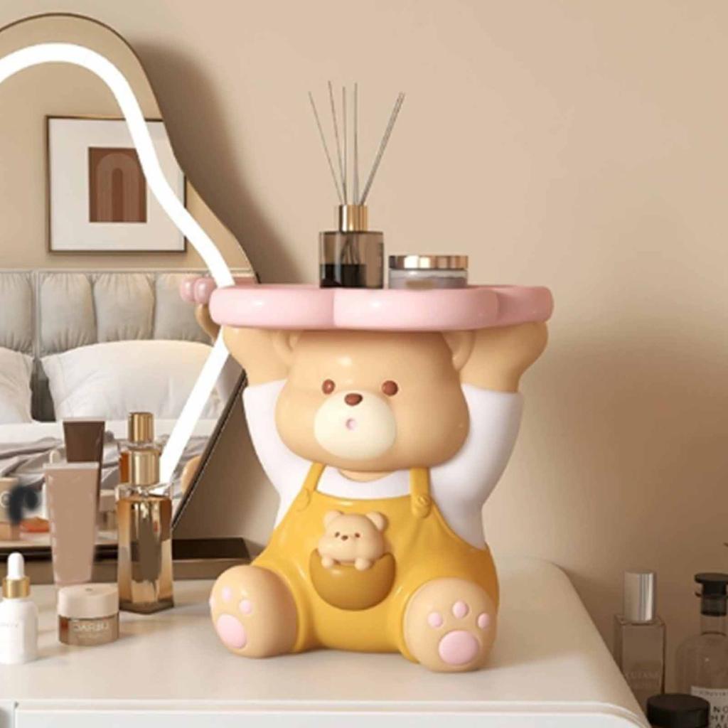 Resin Bear Tray Statue Cute Sitting Bear Key Storage Tray for Entryway Cosmetic Jewelry Earrings
