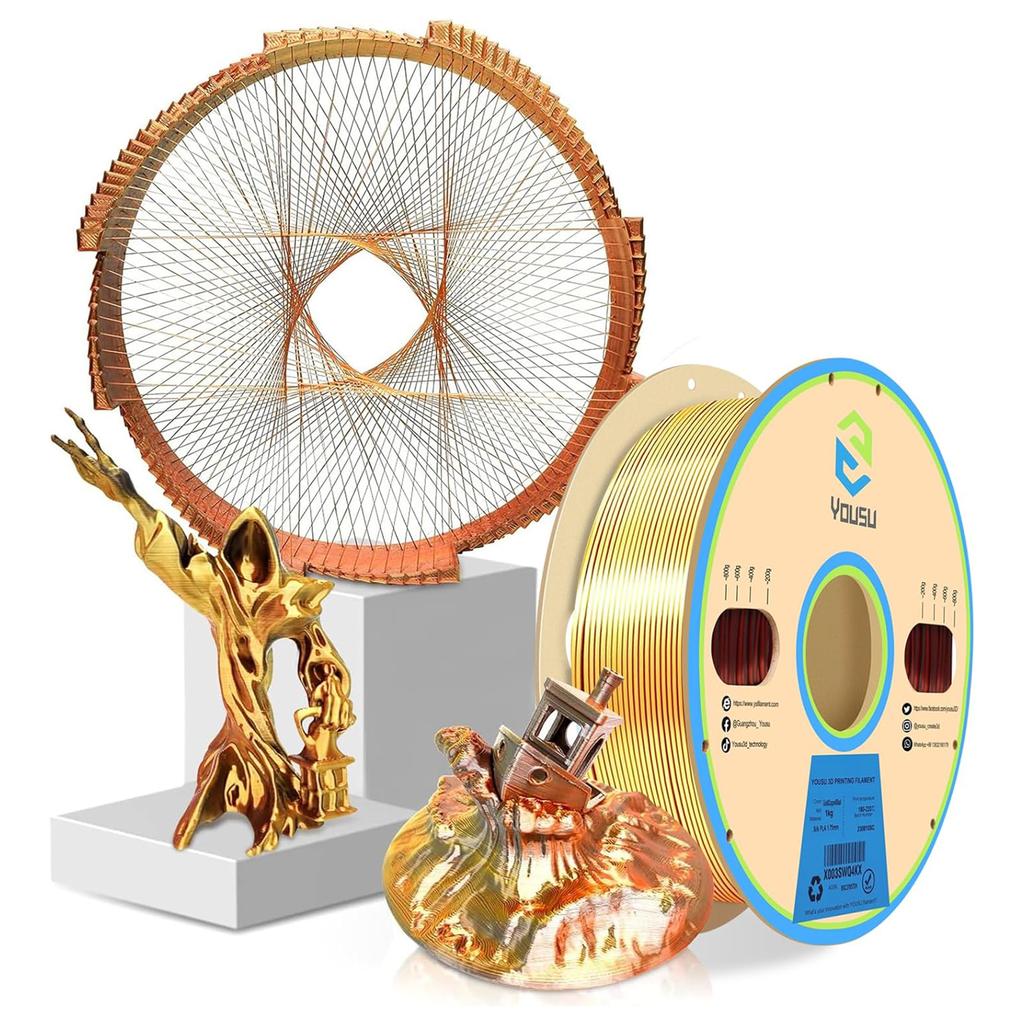 Vlákno YOUSU Silk PLA pro 3D tiskárnu 1,75 mm trojbarevná koextruzní vlákna rozměrů