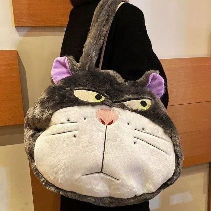 Lucifer Cinderella In Plush Cat Single Shoulder Crossbody Bag Suitable For Kids