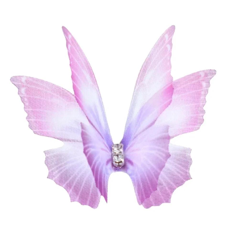 50Pcs 3D Organza Fabric Butterfly Appliques Double-layer Gradient Color Chiffon Butterfly Embroidered Patches Translucent